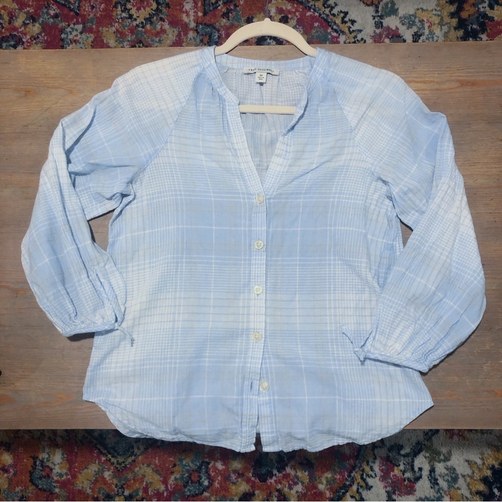 Free Assembly light blue plaid button down blouse - Picture 2 of 11